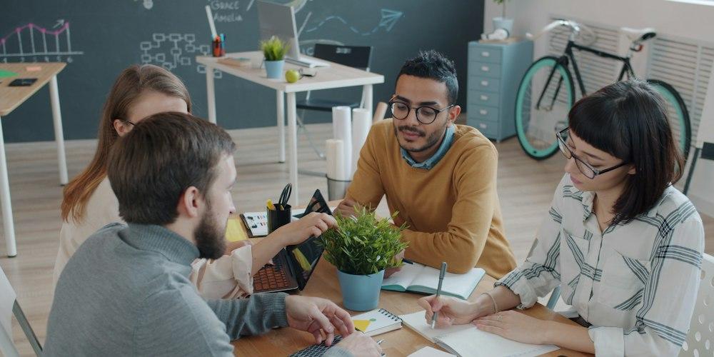 Marketing team collaborating in an office